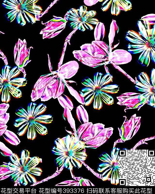 花卉写意花鸟混搭类数码印花华亿平台下载（图片编号: 393376） - 瓦栏（Walan）