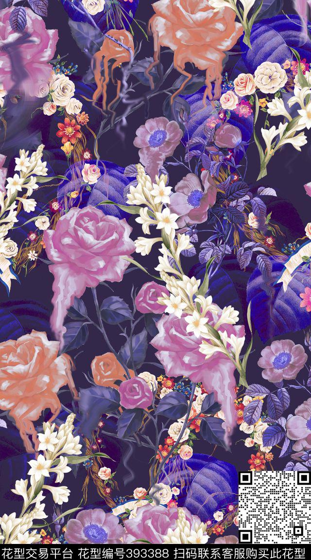 抽象花卉机理数码印花华亿平台下载（图片编号: 393388） - 瓦栏（Walan）