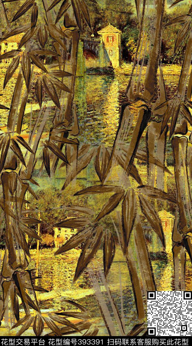油画墨画竹林数码印花华亿平台下载（图片编号: 393391） - 瓦栏（Walan）