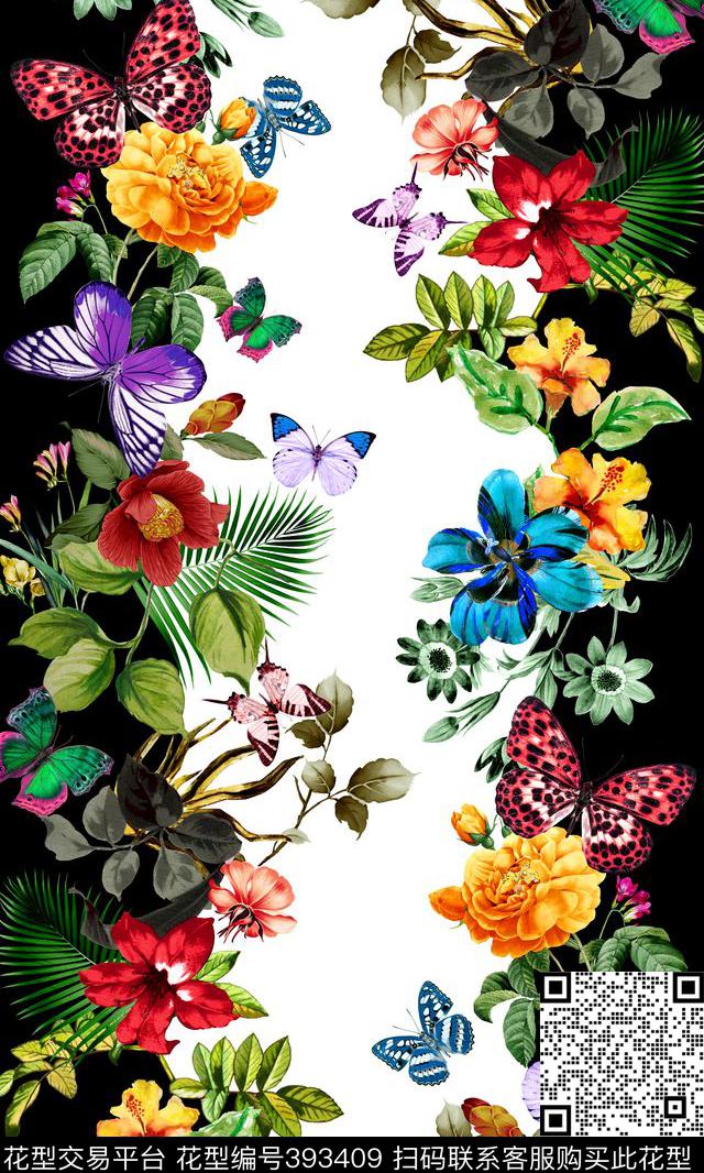 写实大花蝴蝶时尚数码印花华亿平台下载（图片编号: 393409） - 瓦栏（Walan）