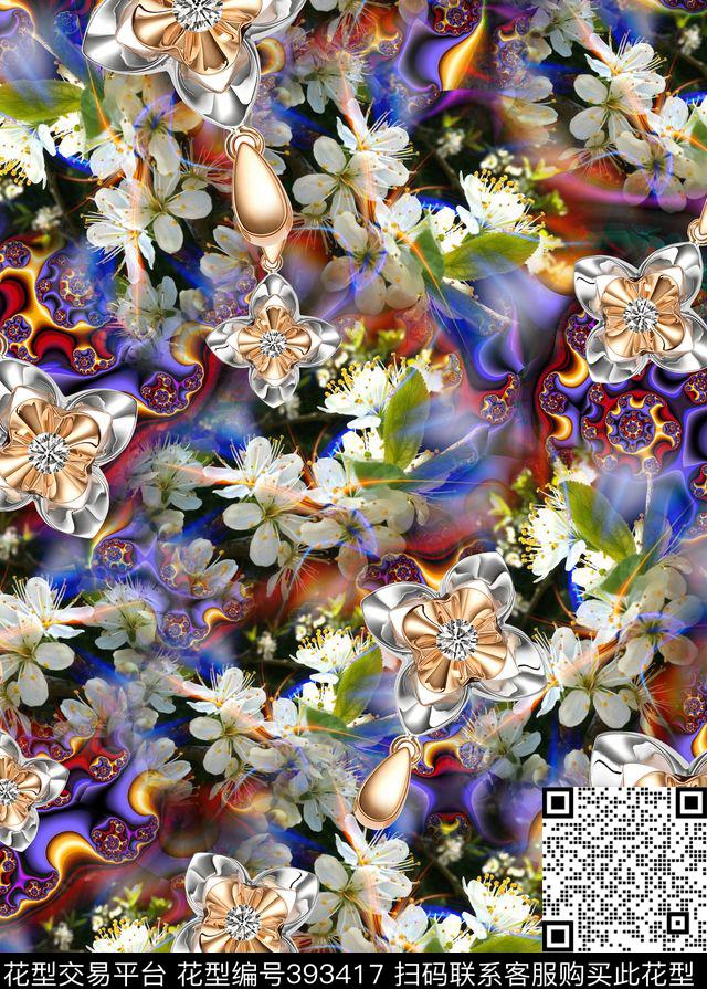 抽象珠宝别样风情数码印花华亿平台下载（图片编号: 393417） - 瓦栏（Walan）
