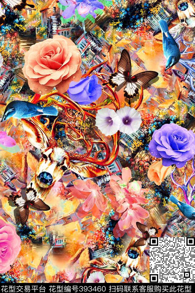 蝴蝶女装动物数码印花华亿平台下载（图片编号: 393460） - 瓦栏（Walan）