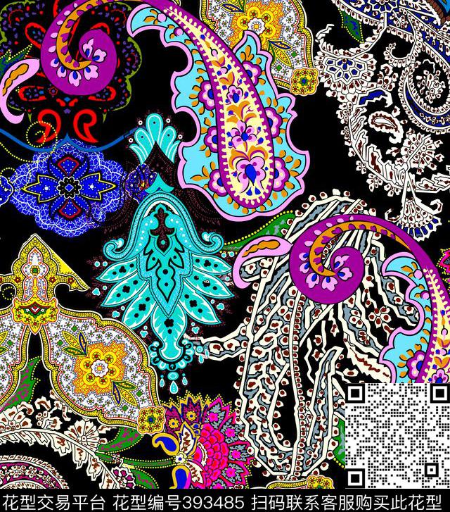 复古民族佩兹利纹传统印花华亿平台下载（图片编号: 393485） - 瓦栏（Walan）