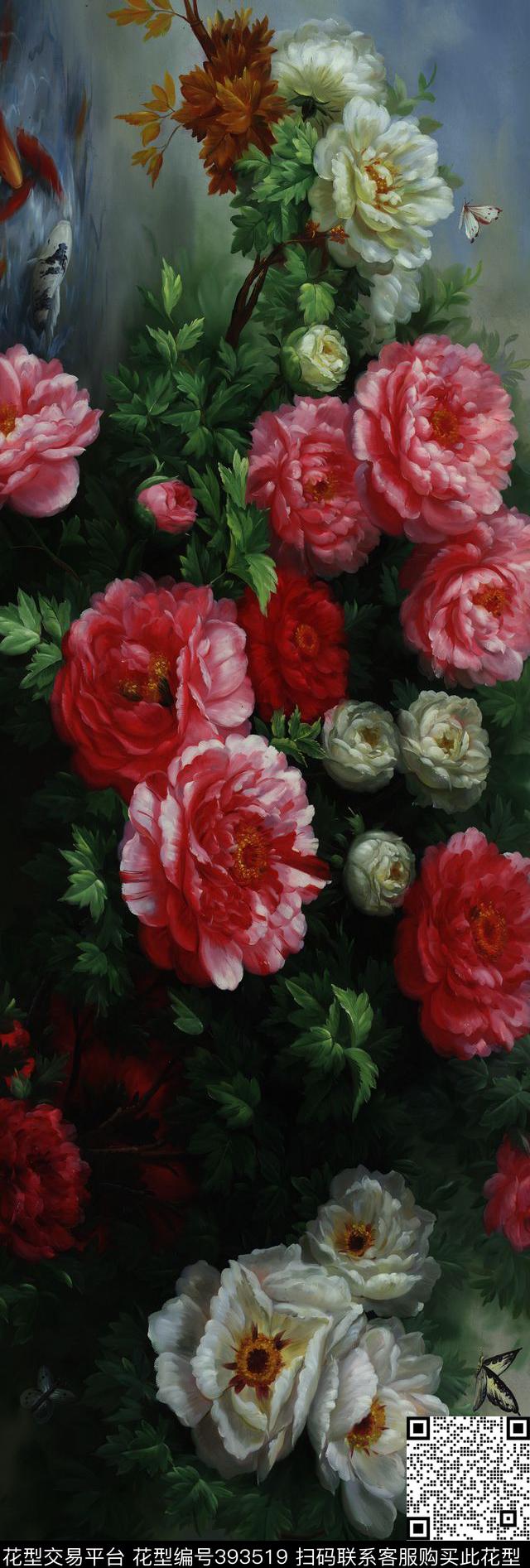 花卉绿数码印花华亿平台下载（图片编号: 393519） - 瓦栏（Walan）