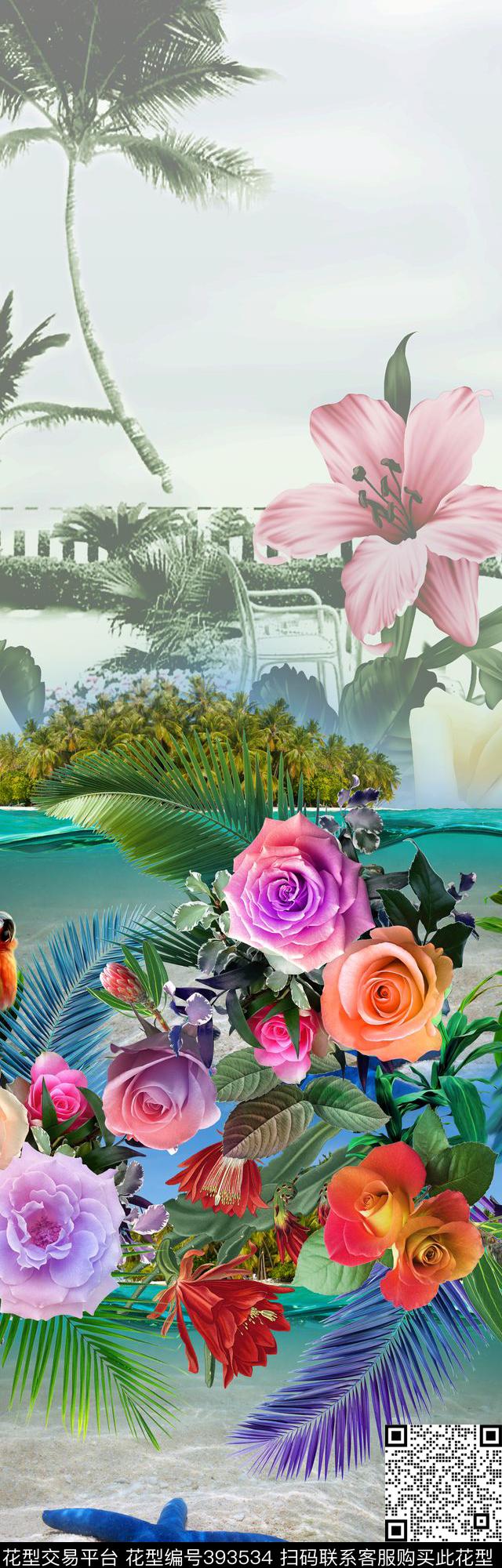 花卉海洋数码印花华亿平台下载（图片编号: 393534） - 瓦栏（Walan）