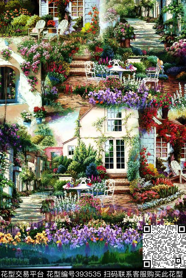别墅花园欧式数码印花华亿平台下载（图片编号: 393535） - 瓦栏（Walan）