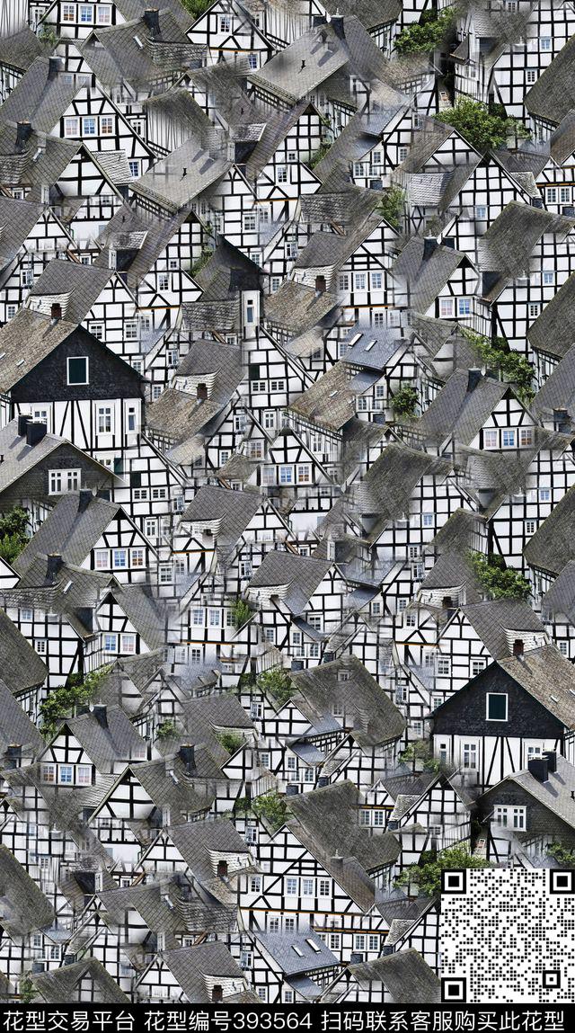 照片风情房子白色数码印花华亿平台下载（图片编号: 393564） - 瓦栏（Walan）