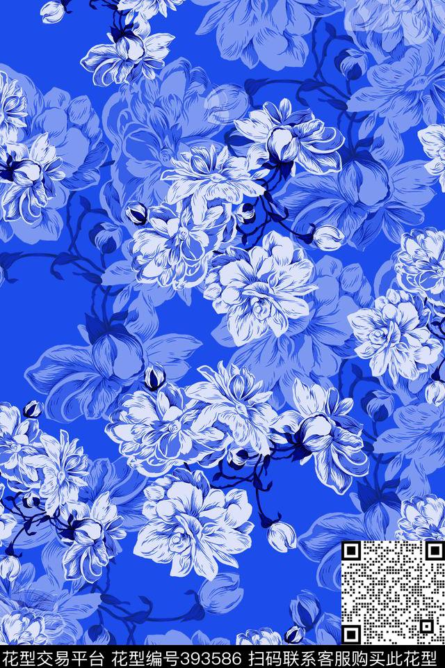 中国风青花传统印花华亿平台下载（图片编号: 393586） - 瓦栏（Walan）