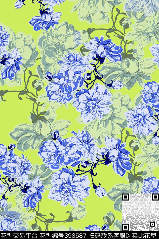中国风青花传统印花华亿平台下载（图片编号: 393587） - 瓦栏（Walan）