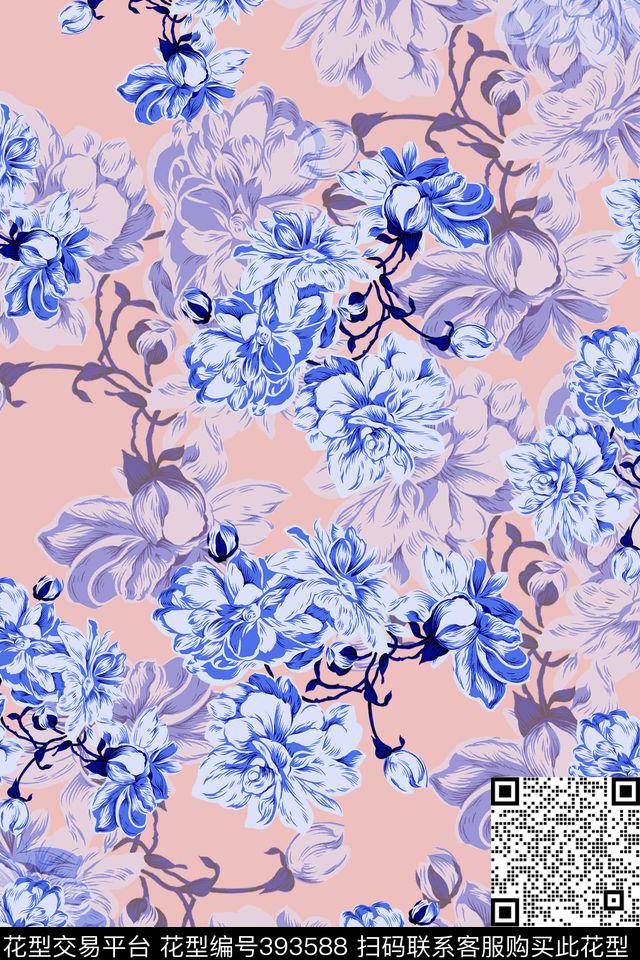 中国风青花传统印花华亿平台下载（图片编号: 393588） - 瓦栏（Walan）