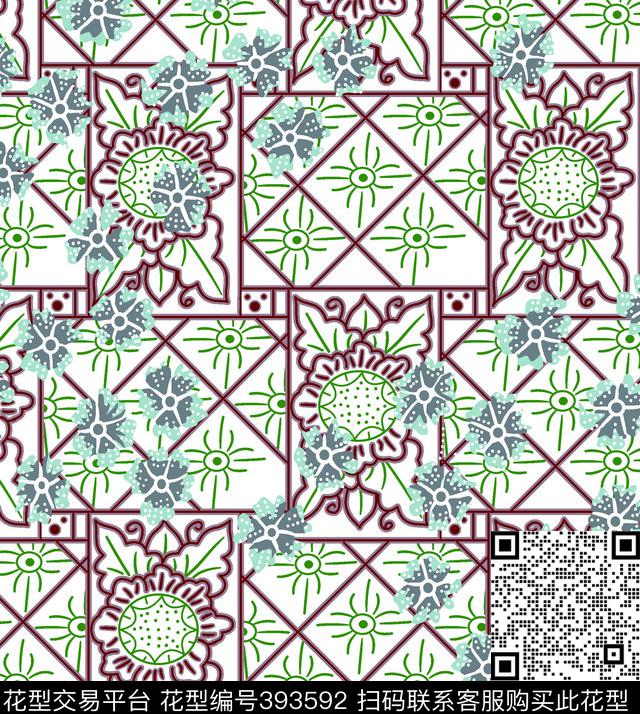 图案华亿平台设计花卉花草植物传统印花华亿平台下载（图片编号: 393592） - 瓦栏（Walan）
