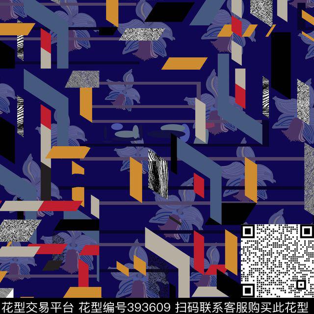抽象几何花卉男装传统印花华亿平台下载（图片编号: 393609） - 瓦栏（Walan）