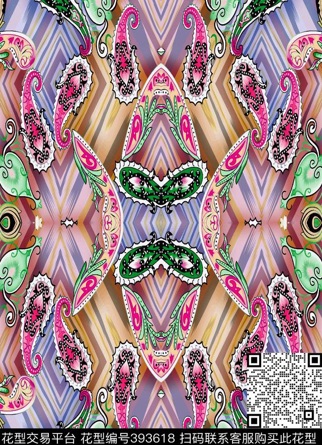 几何腰果数码印花华亿平台下载（图片编号: 393618） - 瓦栏（Walan）