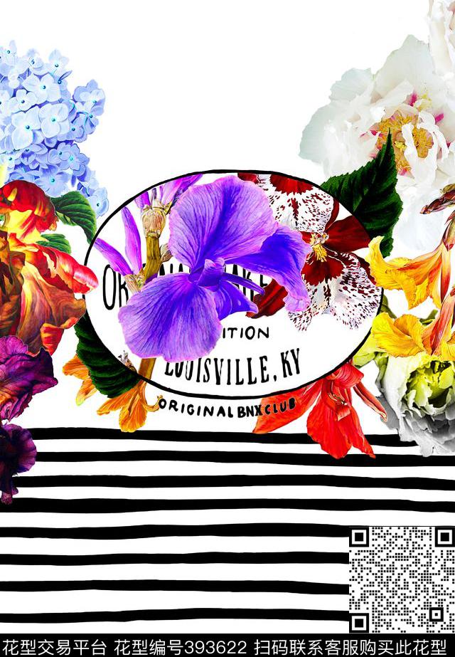 流行花卉条纹数码印花华亿平台下载（图片编号: 393622） - 瓦栏（Walan）