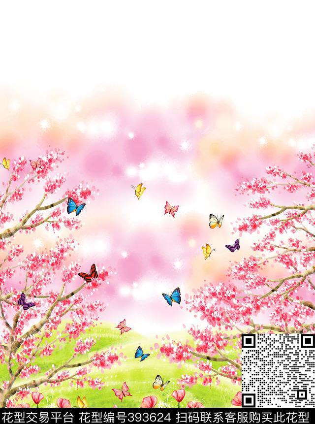 蝴蝶花休闲数码印花华亿平台下载（图片编号: 393624） - 瓦栏（Walan）