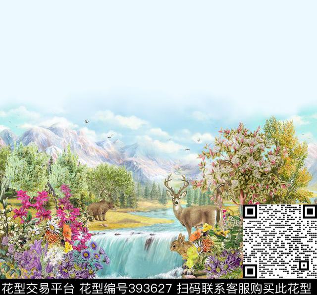 休闲动物河流数码印花华亿平台下载（图片编号: 393627） - 瓦栏（Walan）