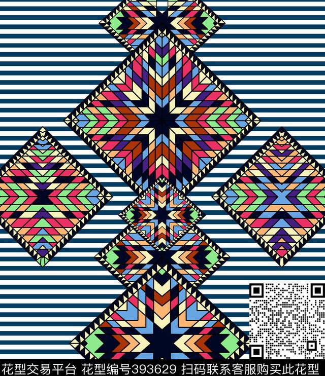 几何格子民族风传统印花华亿平台下载（图片编号: 393629） - 瓦栏（Walan）