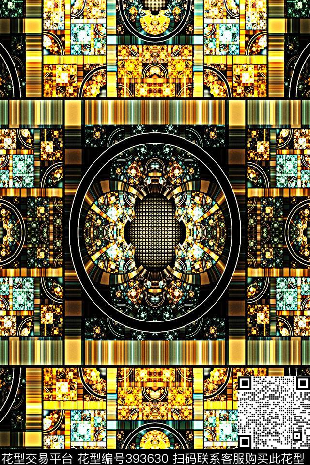 抽象多彩方格数码印花华亿平台下载（图片编号: 393630） - 瓦栏（Walan）