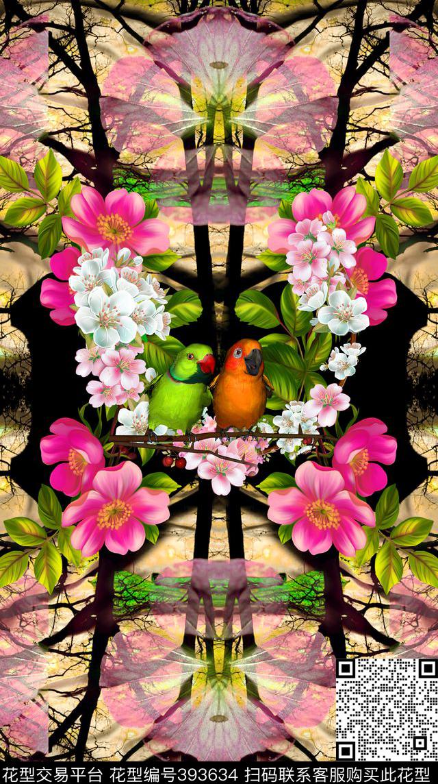 休闲花卉鸟数码印花华亿平台下载（图片编号: 393634） - 瓦栏（Walan）