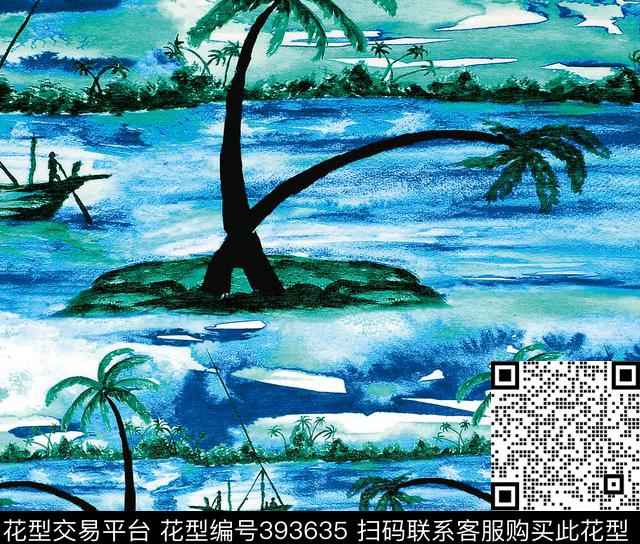 风景海小岛数码印花华亿平台下载（图片编号: 393635） - 瓦栏（Walan）