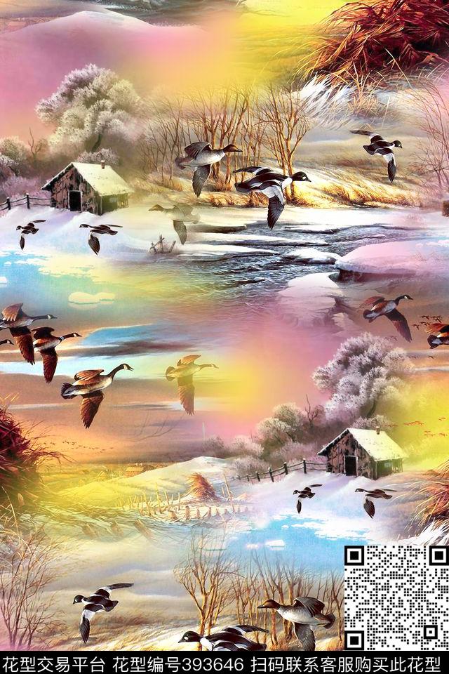 抽象油画风景数码印花华亿平台下载（图片编号: 393646） - 瓦栏（Walan）