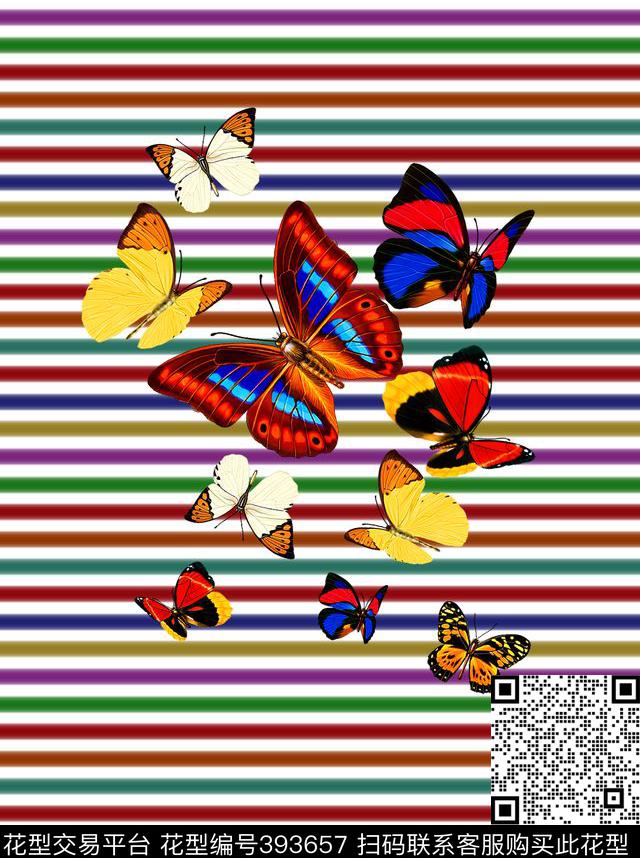 时尚蝴蝶线条数码印花华亿平台下载（图片编号: 393657） - 瓦栏（Walan）