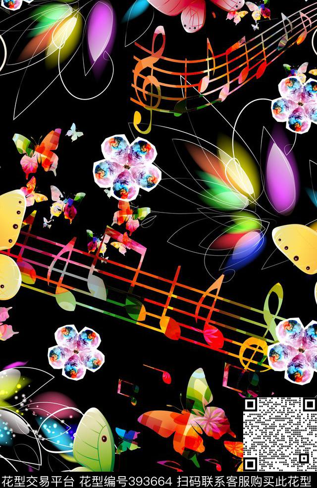 流行时尚音符古典复古华亿平台数码印花华亿平台下载（图片编号: 393664） - 瓦栏（Walan）