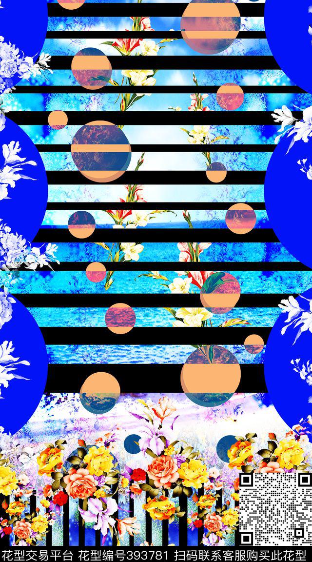 波点海滩手绘花数码印花华亿平台下载（图片编号: 393781） - 瓦栏（Walan）