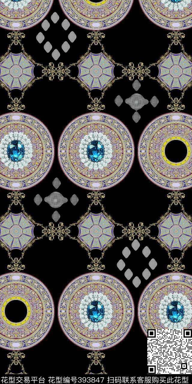 满版华亿平台圆盘珠宝传统印花华亿平台下载（图片编号: 393847） - 瓦栏（Walan）