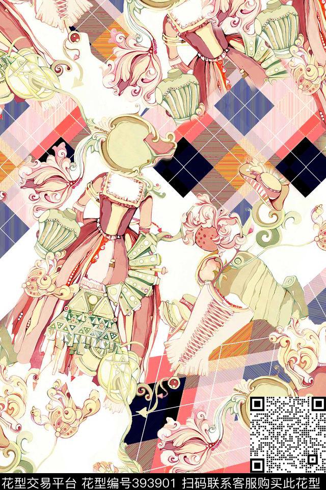 少女风格子童装数码印花华亿平台下载（图片编号: 393901） - 瓦栏（Walan）