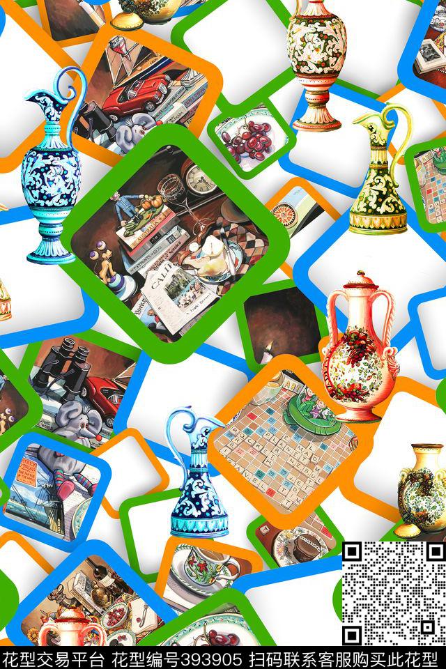 时尚几何相框数码印花华亿平台下载（图片编号: 393905） - 瓦栏（Walan）