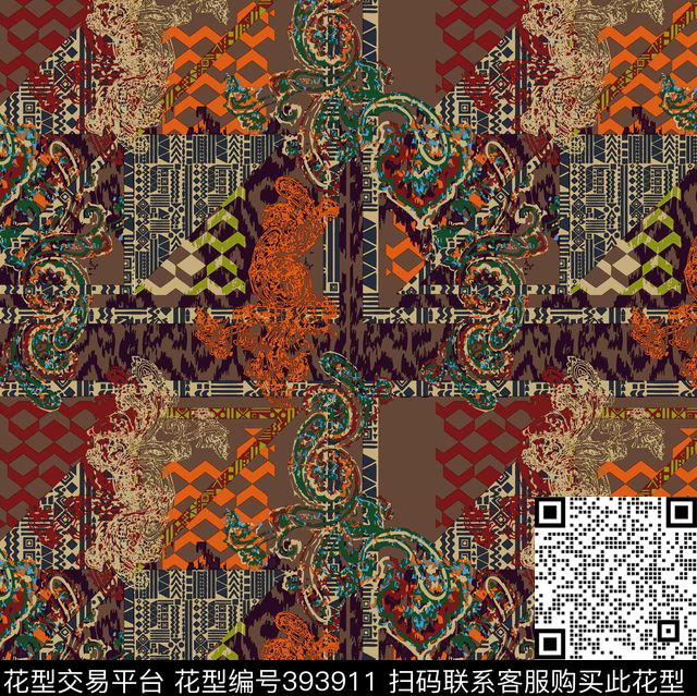 抽象几何流行时尚复古几何传统印花华亿平台下载（图片编号: 393911） - 瓦栏（Walan）
