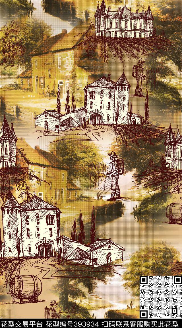 油画手绘复古数码印花华亿平台下载（图片编号: 393934） - 瓦栏（Walan）