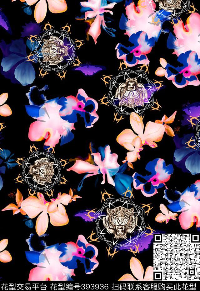 抽象水彩花卉花卉篇数码印花华亿平台下载（图片编号: 393936） - 瓦栏（Walan）