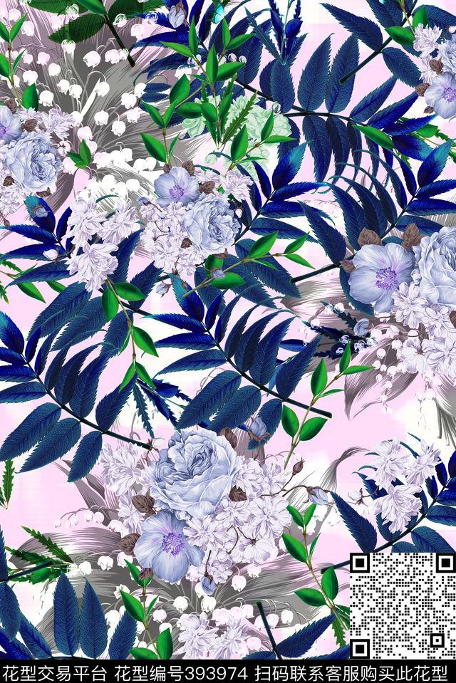 淡雅植物花卉数码印花华亿平台下载（图片编号: 393974） - 瓦栏（Walan）
