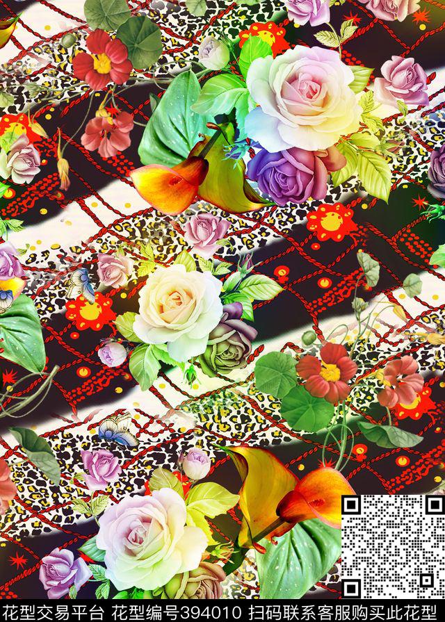 抽象花卉几何肌理数码印花华亿平台下载（图片编号: 394010） - 瓦栏（Walan）