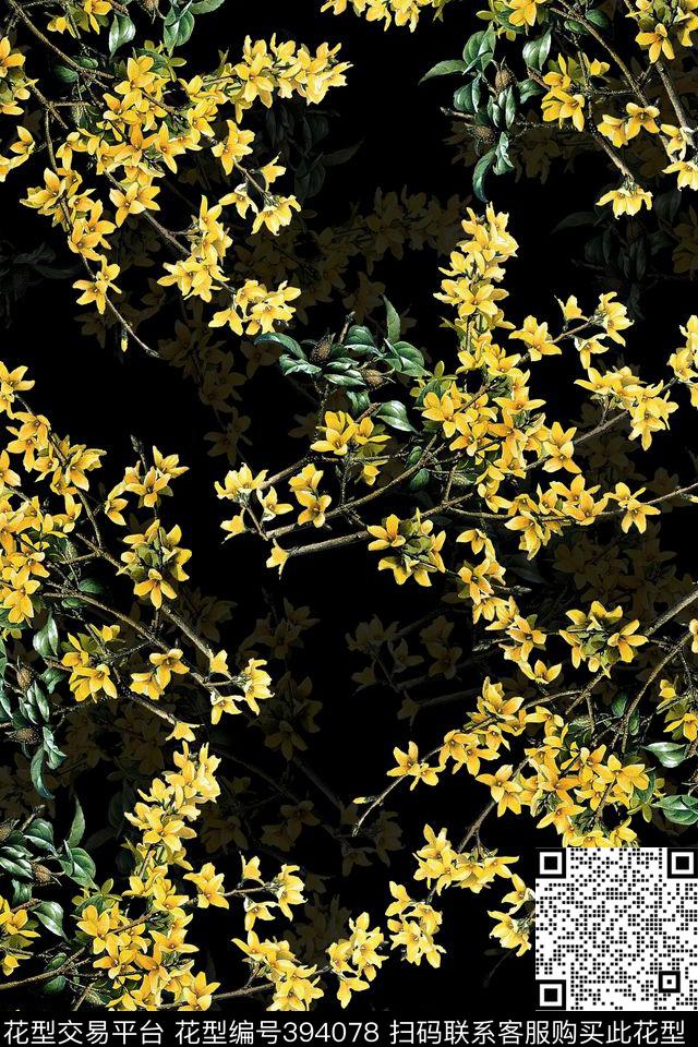 树枝花花卉暗影时尚简约数码印花华亿平台下载（图片编号: 394078） - 瓦栏（Walan）