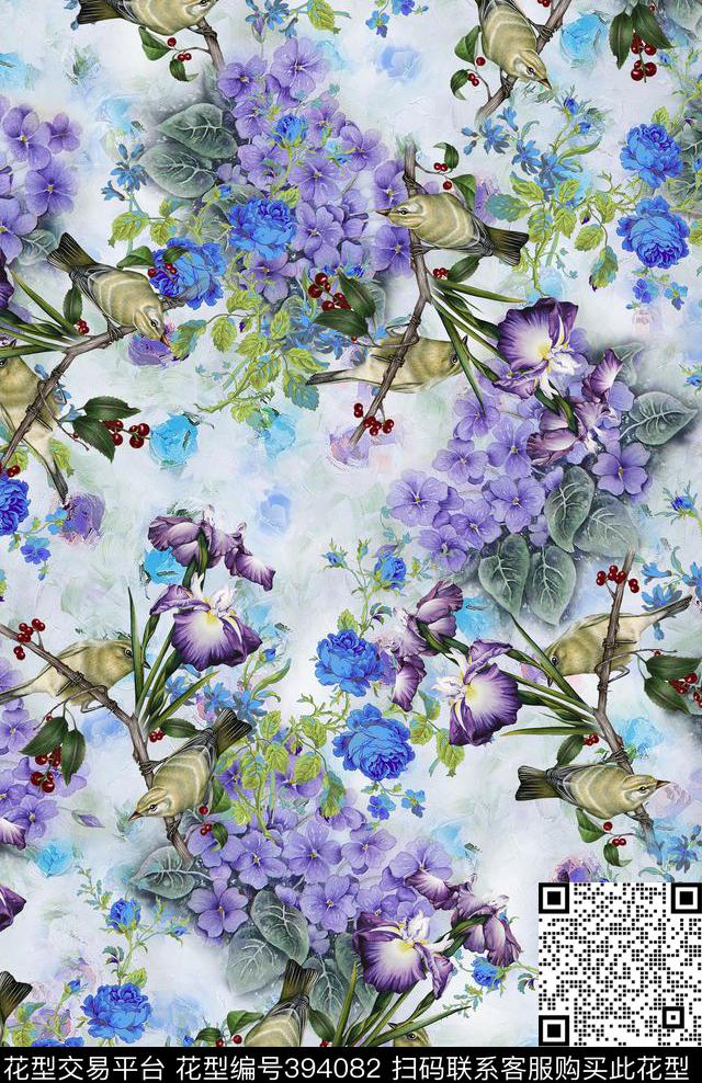 花卉花鸟树枝数码印花华亿平台下载（图片编号: 394082） - 瓦栏（Walan）