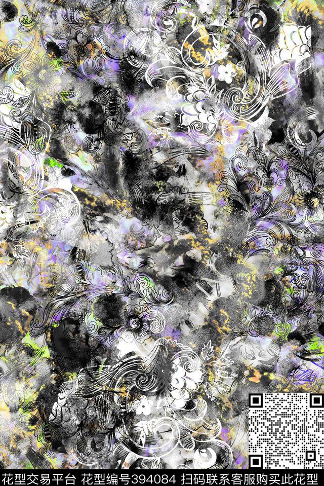 复古中国风花卉数码印花华亿平台下载（图片编号: 394084） - 瓦栏（Walan）