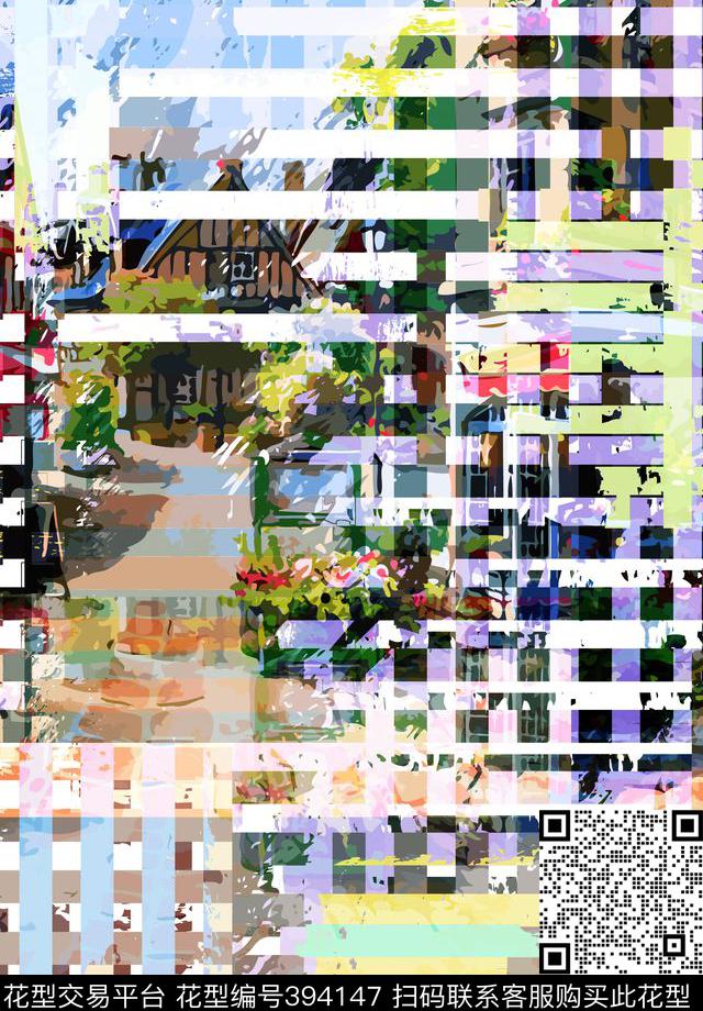 抽象条纹风景数码印花华亿平台下载（图片编号: 394147） - 瓦栏（Walan）