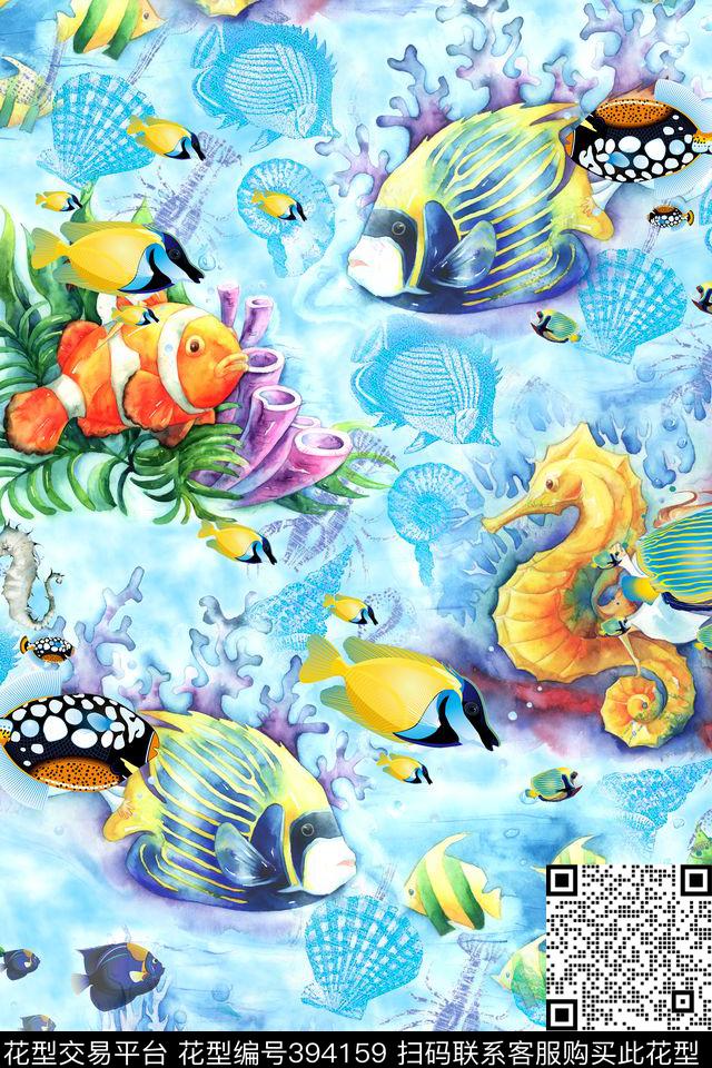 海底鱼类海马数码印花华亿平台下载（图片编号: 394159） - 瓦栏（Walan）