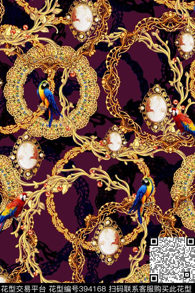 复古圆形花框数码印花华亿平台下载（图片编号: 394168） - 瓦栏（Walan）