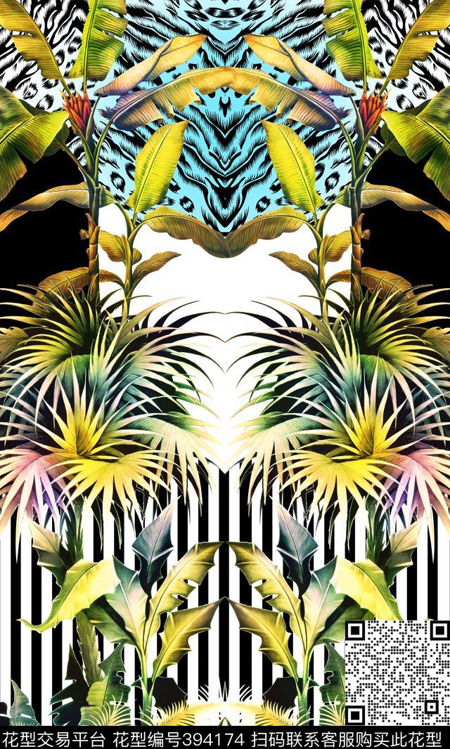 热带风棕榈树橡胶树数码印花华亿平台下载（图片编号: 394174） - 瓦栏（Walan）