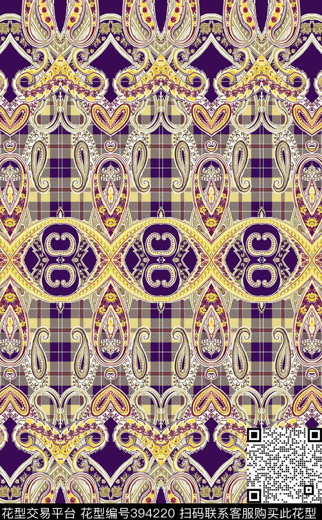 民族风格子佩斯利数码印花华亿平台下载（图片编号: 394220） - 瓦栏（Walan）