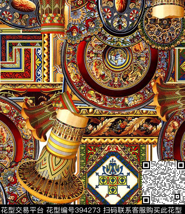 复古几何圆盘数码印花华亿平台下载（图片编号: 394273） - 瓦栏（Walan）