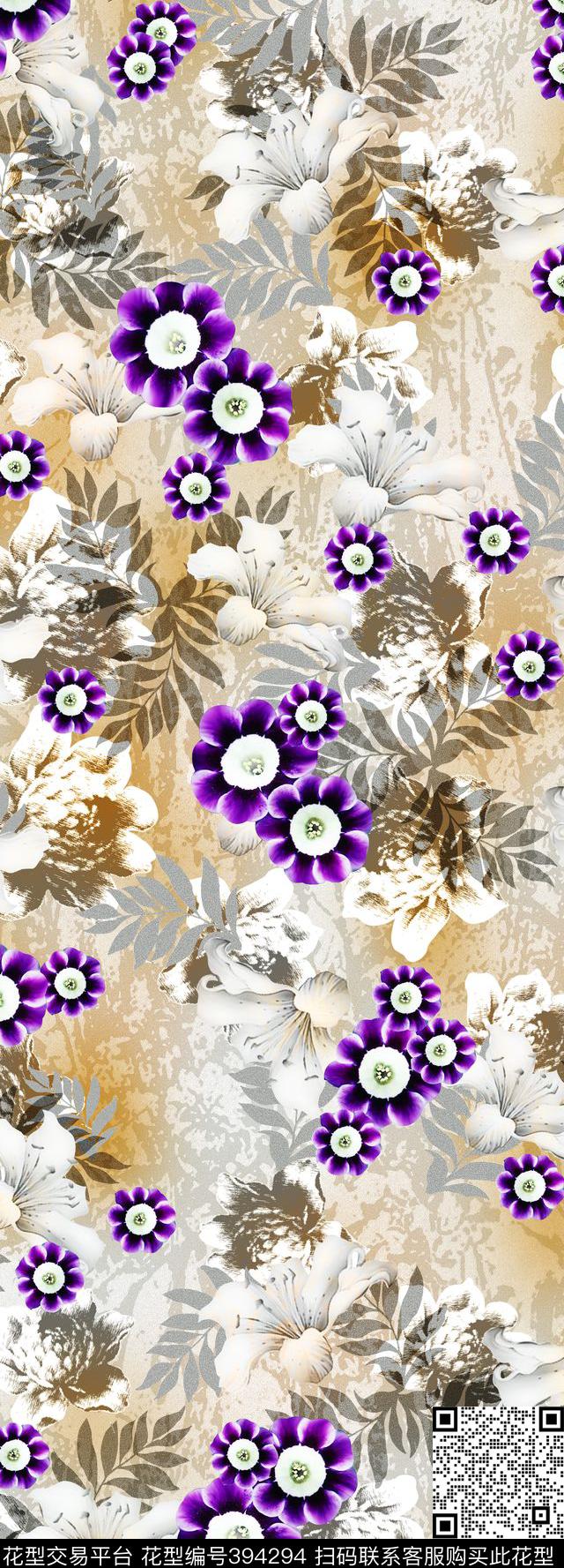 抽象写意田园数码印花华亿平台下载（图片编号: 394294） - 瓦栏（Walan）