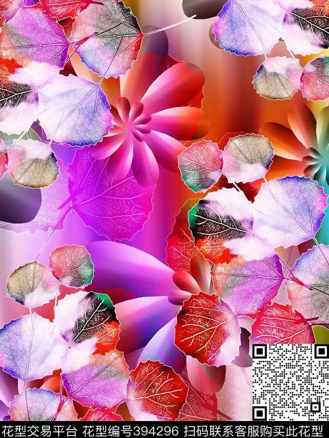 叶子抽象田园数码印花华亿平台下载（图片编号: 394296） - 瓦栏（Walan）