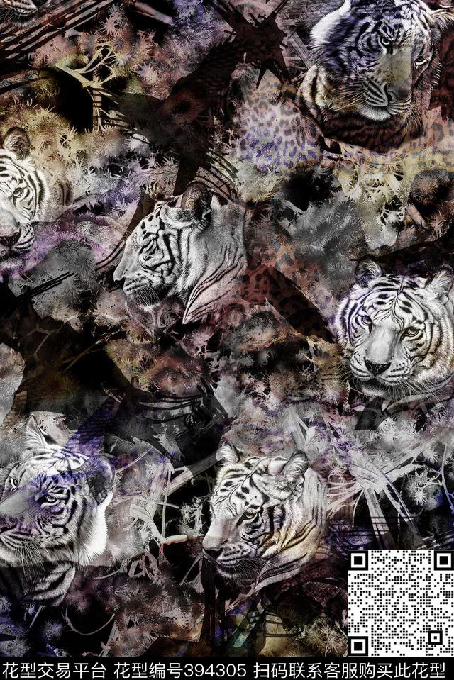 数码手绘写实虎男装女装动物虎流行时尚花等数码印花华亿平台下载（图片编号: 394305） - 瓦栏（Walan）
