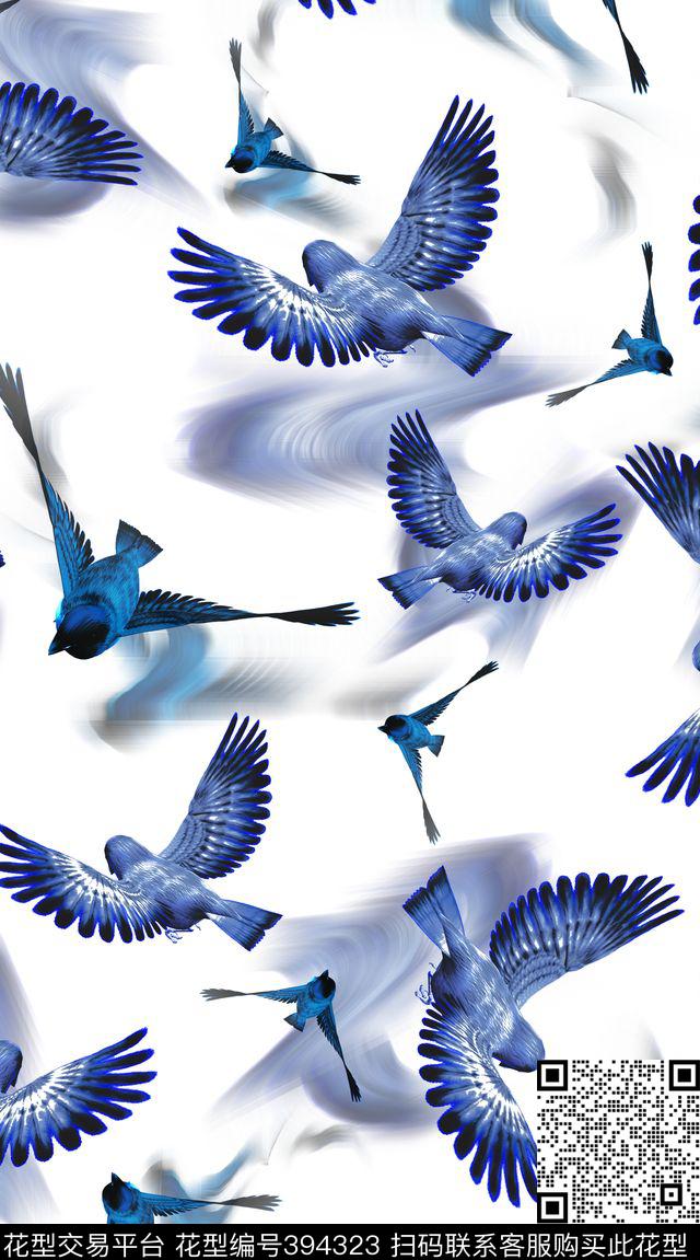 兰色鸟清新数码印花华亿平台下载（图片编号: 394323） - 瓦栏（Walan）