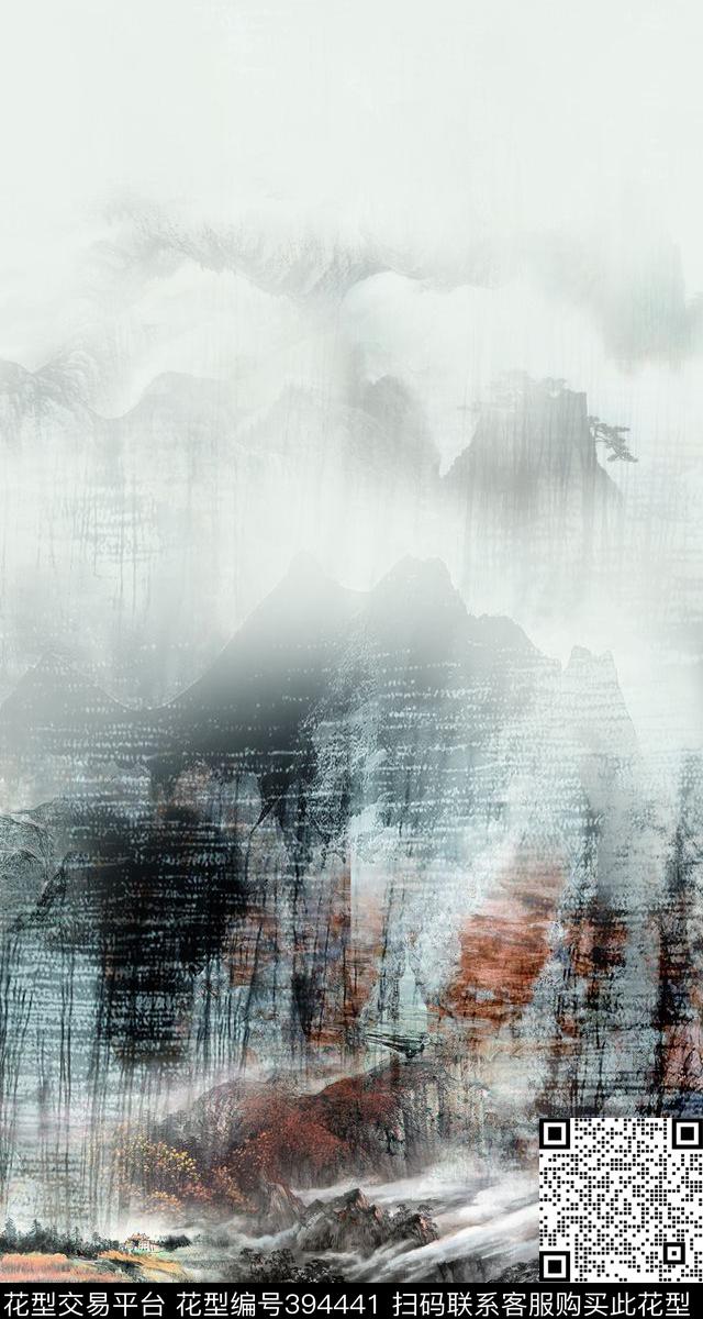 抽象定位花卉数码印花华亿平台下载（图片编号: 394441） - 瓦栏（Walan）